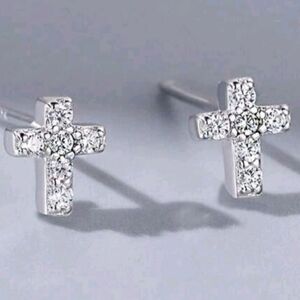 Elegant Silver Cross Stud Earrings